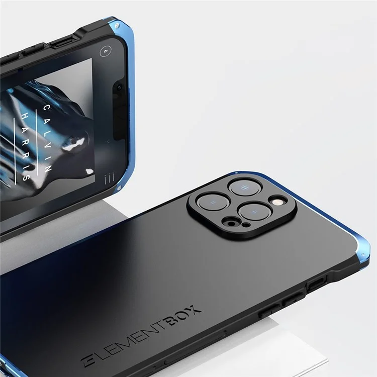 Pour Iphone 13 Pro Max 6,7 Pouces PC + Metal Edge 3 Pièces Conception de Conception Couverture de Téléphone à L'épreuve de la Chute - Bleu / Bleu