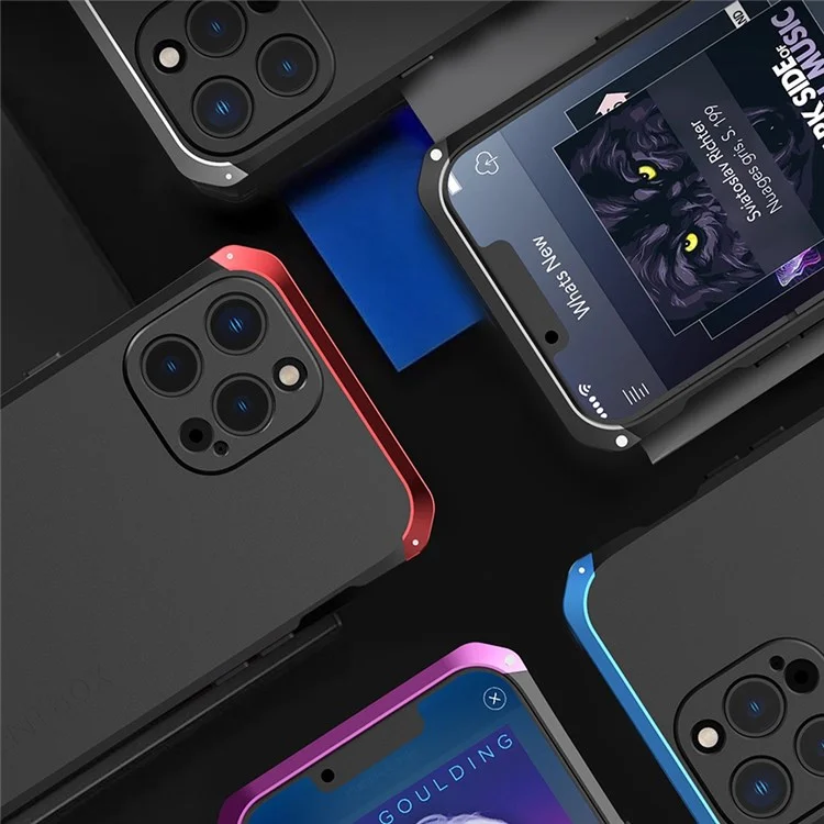Pour Iphone 13 Pro Max 6,7 Pouces PC + Metal Edge 3 Pièces Conception de Conception Couverture de Téléphone à L'épreuve de la Chute - Bleu / Bleu
