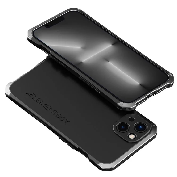 ELEMENT BOX Para iPhone 13 6.1 pulgadas Carcasa Trasera de PC + Borde de Metal Diseño de 3 Piezas Funda Protectora Resistente a los Golpes - Negro / Plata