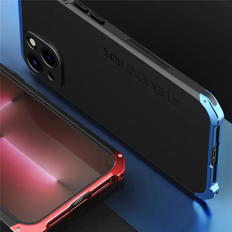 ELEMENT BOX Para iPhone 13 6.1 pulgadas Carcasa Trasera de PC + Borde de Metal Diseño de 3 Piezas Funda Protectora Resistente a los Golpes - Negro / Plata