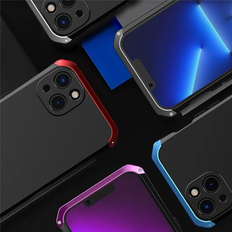 ELEMENT BOX Para iPhone 13 6.1 pulgadas Carcasa Trasera de PC + Borde de Metal Diseño de 3 Piezas Funda Protectora Resistente a los Golpes - Negro / Plata