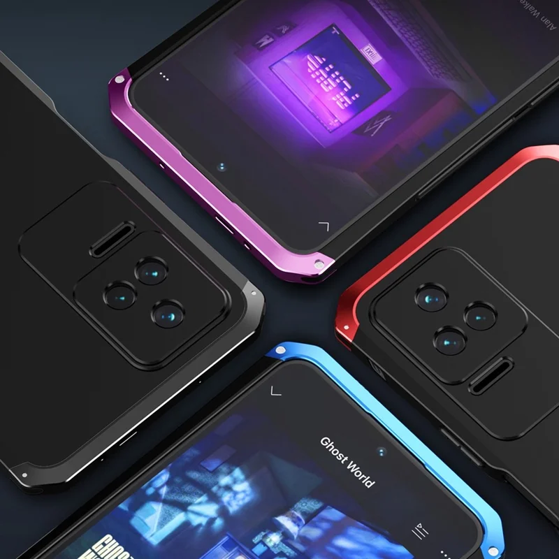 Для Xiaomi Redmi K50 / K50 Pro PC + Metal Edge Case Case 3-eafe Design Phone Profe-защищенная Крышка - Черный / Красный
