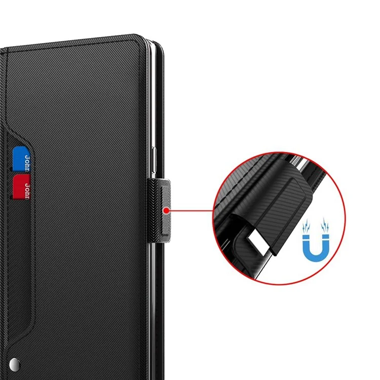 Per Motorola Moto G82 5G / G52 4G Porta Carta Funzione Specchio per il Trucco Custodia in Pelle PU Con Supporto Doppio Gancio Magnetico Flip Shell - Nero