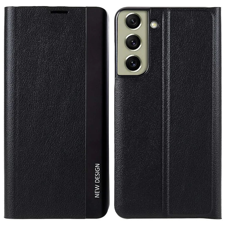 Для Samsung Galaxy S21 FE 5G PU Leather Stand Case Auto Absorption Anti-drop Electroplating Phone Cover - Black