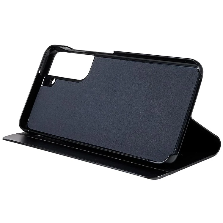 Для Samsung Galaxy S21 FE 5G PU Leather Stand Case Auto Absorption Anti-drop Electroplating Phone Cover - Black