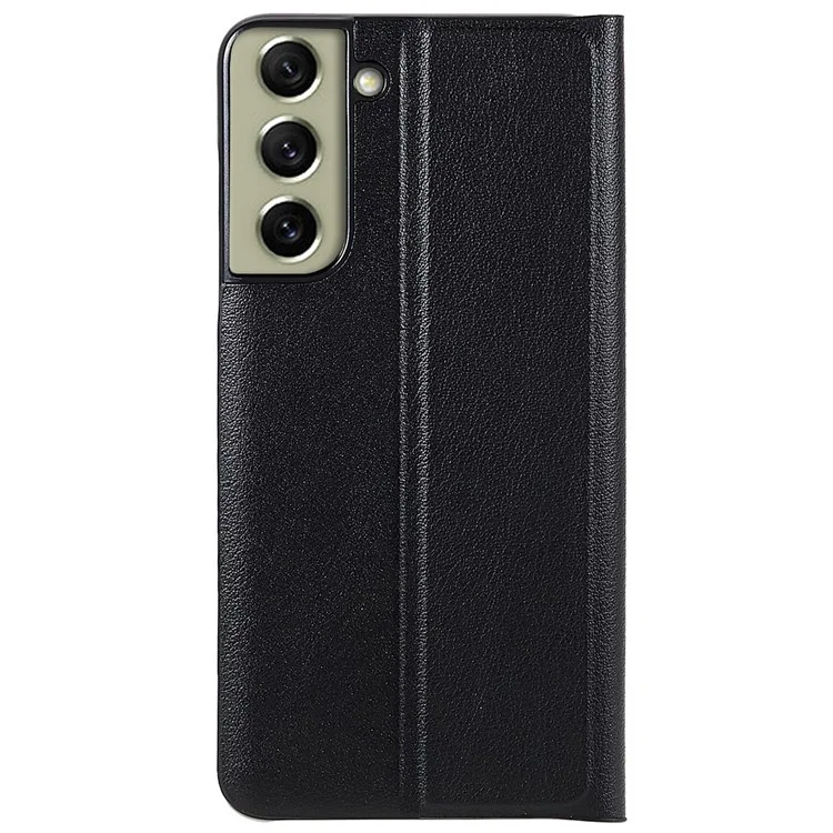 Для Samsung Galaxy S21 FE 5G PU Leather Stand Case Auto Absorption Anti-drop Electroplating Phone Cover - Black