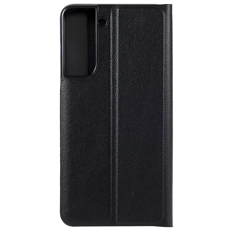 Для Samsung Galaxy S21 FE 5G PU Leather Stand Case Auto Absorption Anti-drop Electroplating Phone Cover - Black