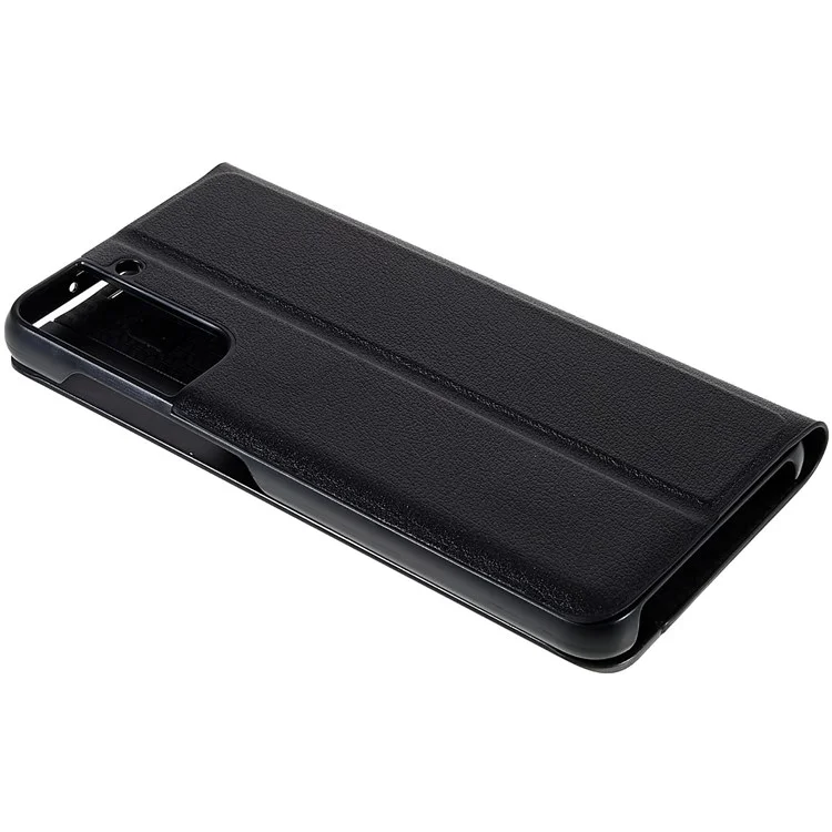 Для Samsung Galaxy S21 FE 5G PU Leather Stand Case Auto Absorption Anti-drop Electroplating Phone Cover - Black