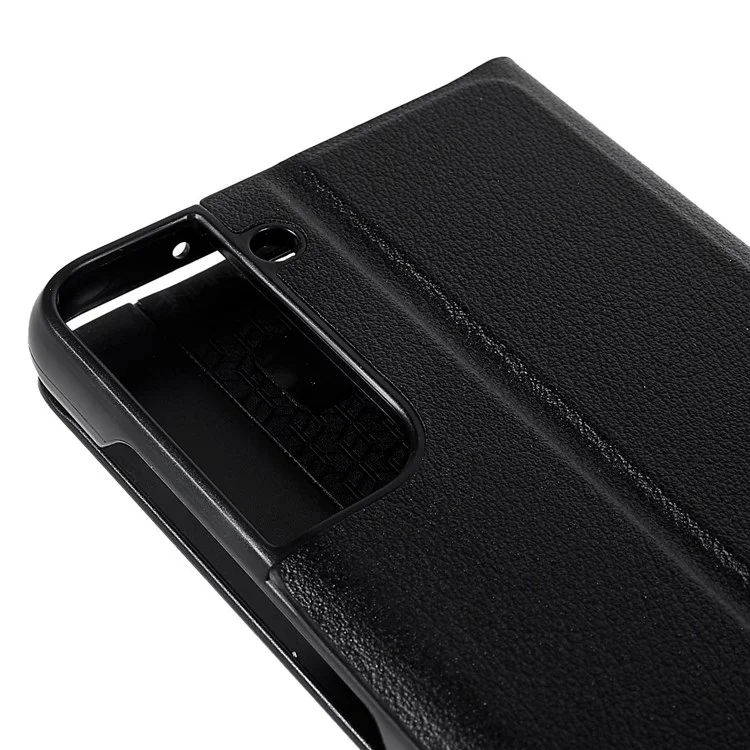 Для Samsung Galaxy S21 FE 5G PU Leather Stand Case Auto Absorption Anti-drop Electroplating Phone Cover - Black