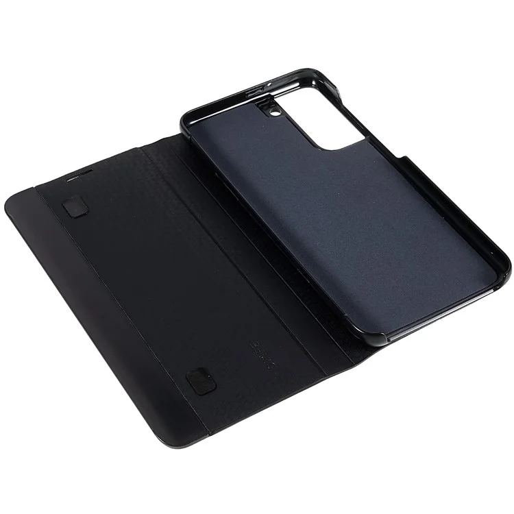 Для Samsung Galaxy S21 FE 5G PU Leather Stand Case Auto Absorption Anti-drop Electroplating Phone Cover - Black