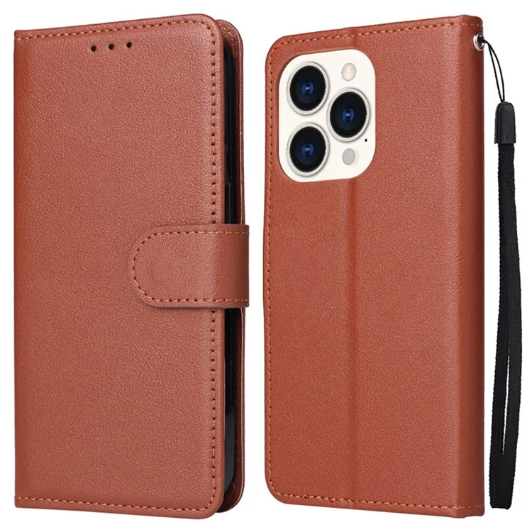 Para la Cubierta de Soporte Resistente a Otoño de Iphone 14 6.1 Pulgadas, Folio Flip PU Leather Wallet Celebe Cell Telephip With Lanyard - Marrón