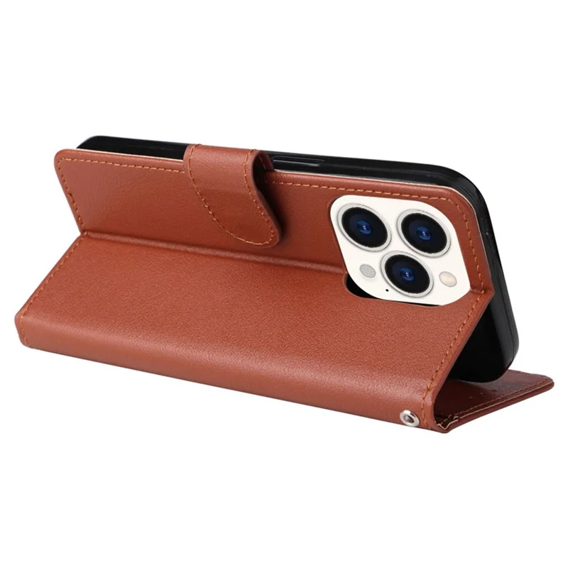 Para la Cubierta de Soporte Resistente a Otoño de Iphone 14 6.1 Pulgadas, Folio Flip PU Leather Wallet Celebe Cell Telephip With Lanyard - Marrón