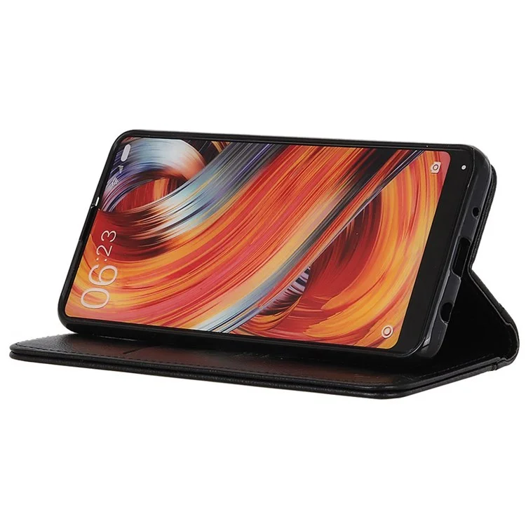 Para Samsung Galaxy M13 4G Litchi Texture Split Leather Phone Case Folio Flip Stand Wallet Protective Cover - Negro