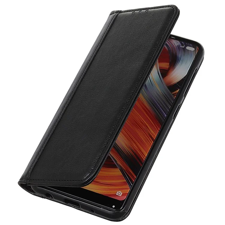 Para Samsung Galaxy M13 4G Litchi Texture Split Leather Phone Case Folio Flip Stand Wallet Protective Cover - Negro