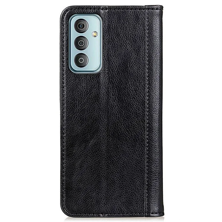 Para Samsung Galaxy M13 4G Litchi Texture Split Leather Phone Case Folio Flip Stand Wallet Protective Cover - Negro