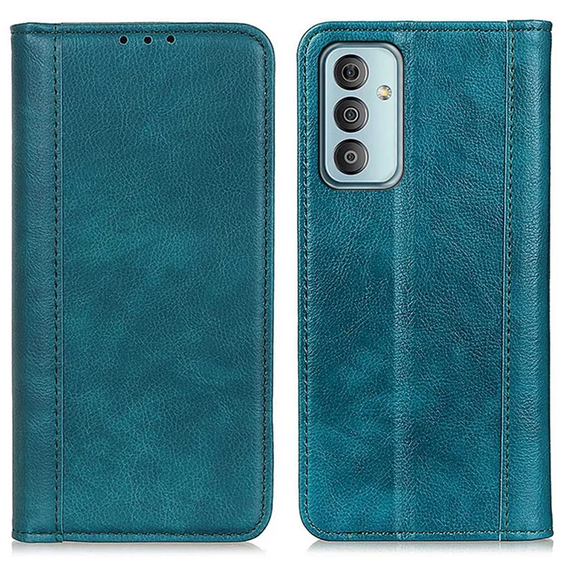 For Samsung Galaxy M13 4G Litchi Texture Split Leather Phone Case Folio Flip Stand Wallet Protective Cover - Green