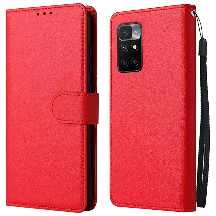Stand Cover for Xiaomi Redmi 10 5G / Redmi 10 Prime+ 5G / Redmi Note 11E 5G, Folio Flip PU Leather Wallet Cell Phone Case with Lanyard - Red