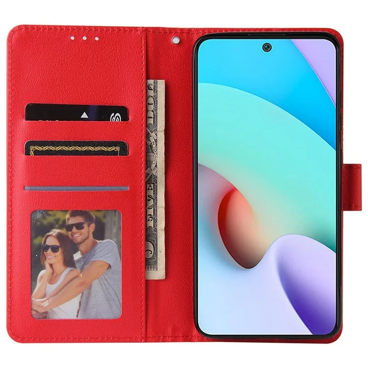 Stand Cover for Xiaomi Redmi 10 5G / Redmi 10 Prime+ 5G / Redmi Note 11E 5G, Folio Flip PU Leather Wallet Cell Phone Case with Lanyard - Red