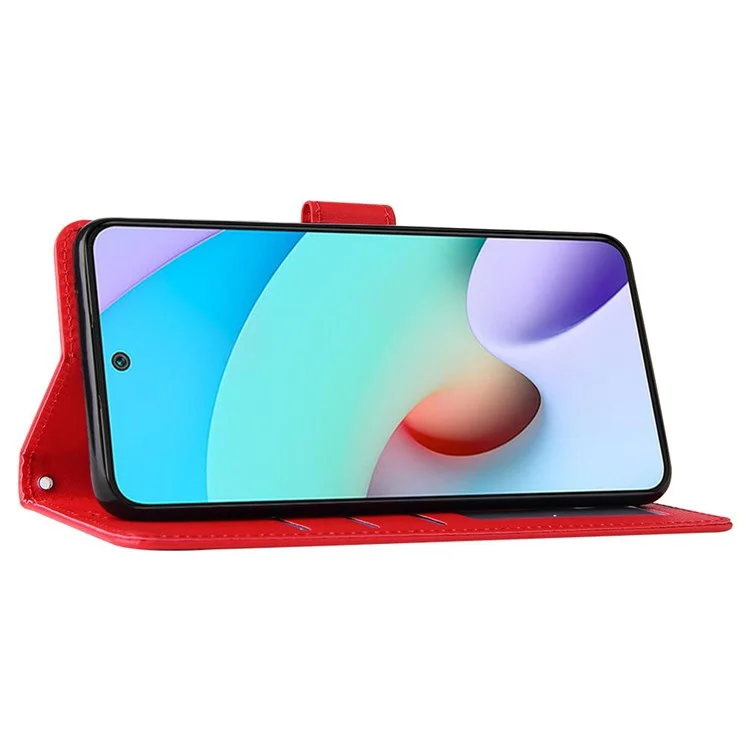 Stand Cover for Xiaomi Redmi 10 5G / Redmi 10 Prime+ 5G / Redmi Note 11E 5G, Folio Flip PU Leather Wallet Cell Phone Case with Lanyard - Red