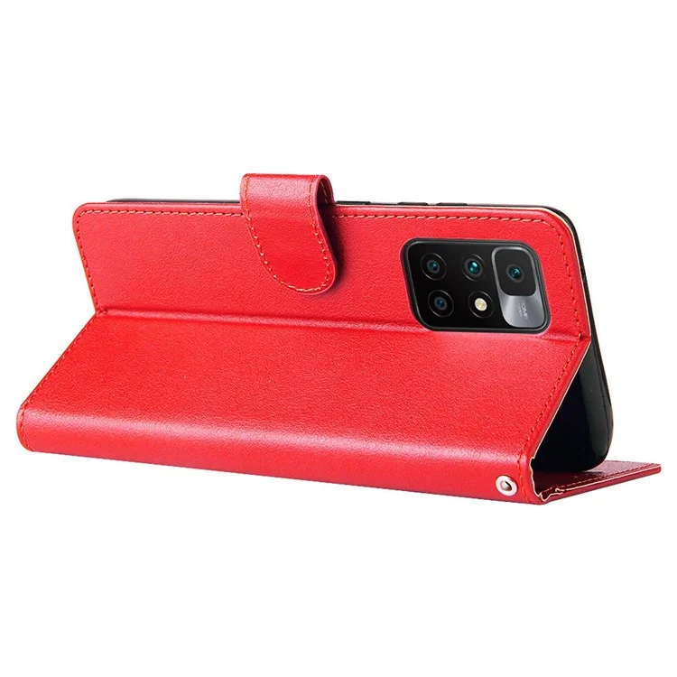 Stand Cover for Xiaomi Redmi 10 5G / Redmi 10 Prime+ 5G / Redmi Note 11E 5G, Folio Flip PU Leather Wallet Cell Phone Case with Lanyard - Red