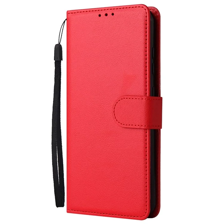 Stand Cover for Xiaomi Redmi 10 5G / Redmi 10 Prime+ 5G / Redmi Note 11E 5G, Folio Flip PU Leather Wallet Cell Phone Case with Lanyard - Red