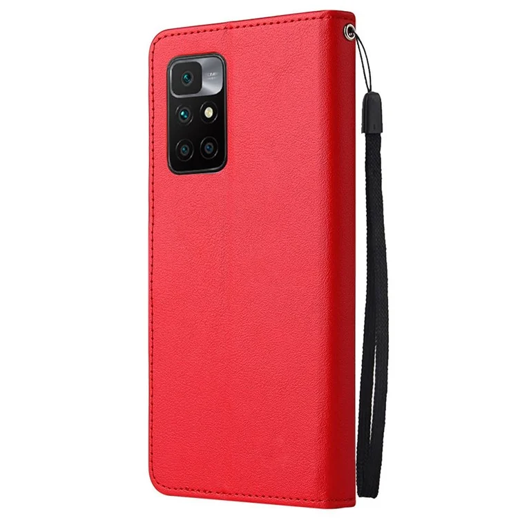 Stand Cover for Xiaomi Redmi 10 5G / Redmi 10 Prime+ 5G / Redmi Note 11E 5G, Folio Flip PU Leather Wallet Cell Phone Case with Lanyard - Red