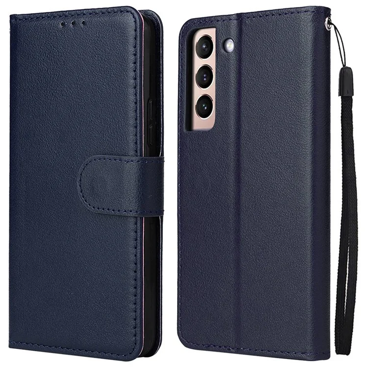Para Samsung Galaxy S22+ 5G Stand Cover, Bump Proof Folio Flip PU Leather Wallet Cell Phone Case con Cordón - Azul