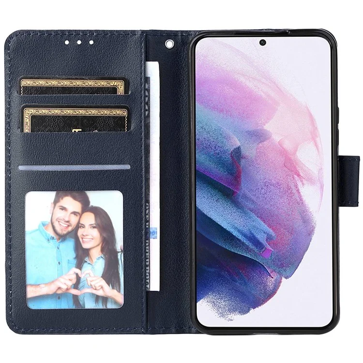 Para Samsung Galaxy S22+ 5G Stand Cover, Bump Proof Folio Flip PU Leather Wallet Cell Phone Case con Cordón - Azul