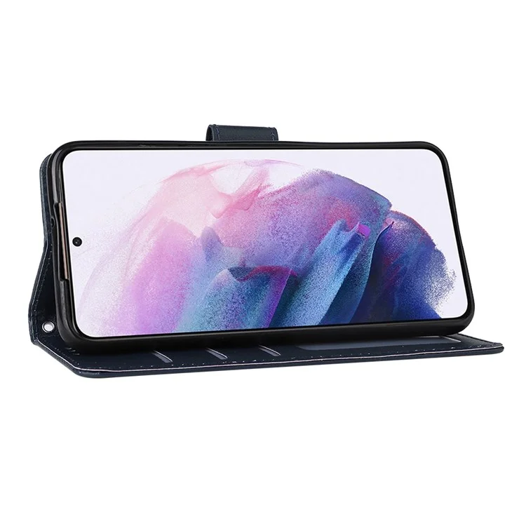 Para Samsung Galaxy S22+ 5G Stand Cover, Bump Proof Folio Flip PU Leather Wallet Cell Phone Case con Cordón - Azul