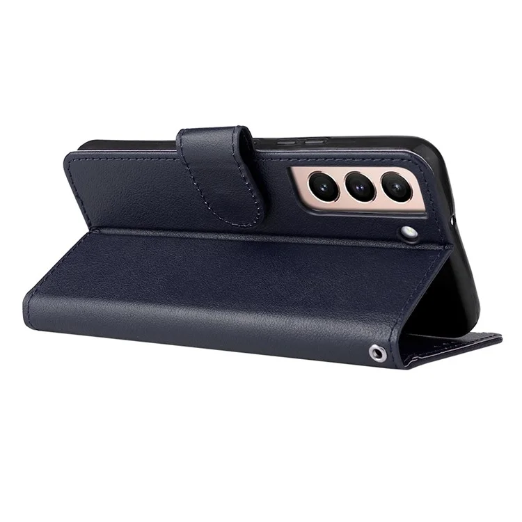Para Samsung Galaxy S22+ 5G Stand Cover, Bump Proof Folio Flip PU Leather Wallet Cell Phone Case con Cordón - Azul