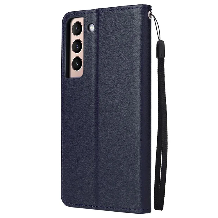 Para Samsung Galaxy S22+ 5G Stand Cover, Bump Proof Folio Flip PU Leather Wallet Cell Phone Case con Cordón - Azul