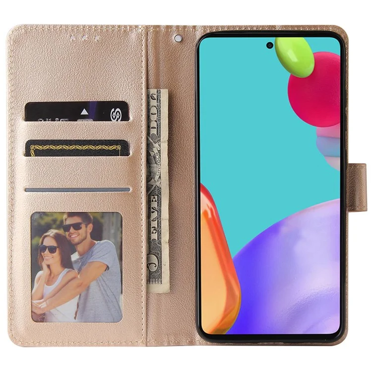 For Samsung Galaxy A52 4G / 5G / A52s 5G Stand Wallet PU Leather Phone Cover Soft Inner TPU Case - Gold