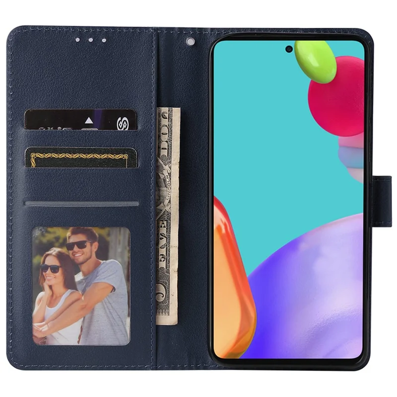 For Samsung Galaxy A52 4G / 5G / A52s 5G Stand Wallet PU Leather Phone Cover Soft Inner TPU Case - Blue