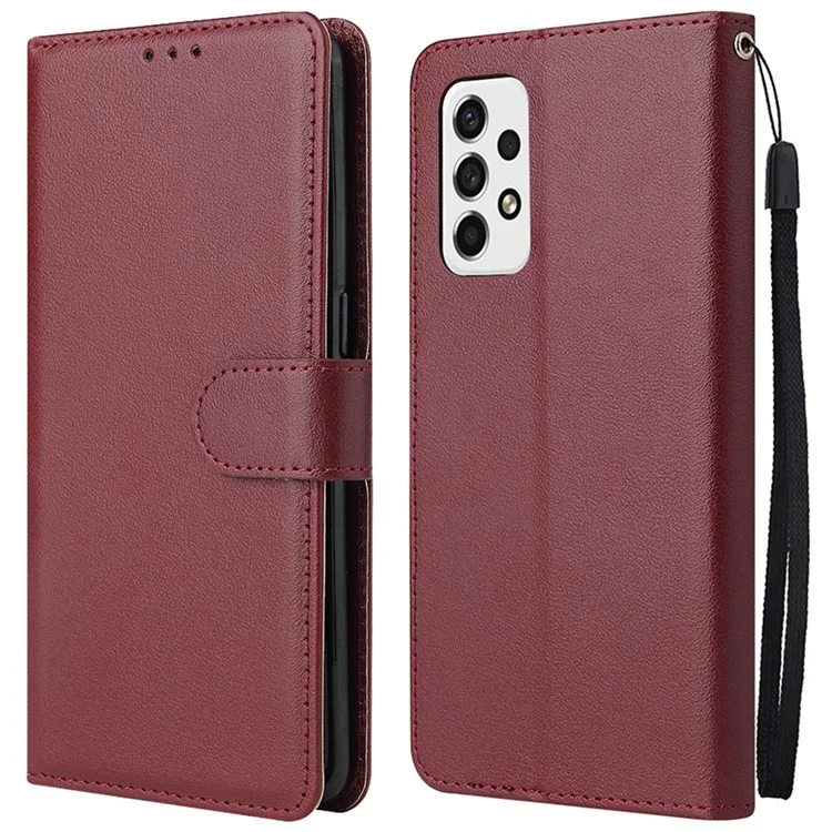 For Samsung Galaxy A53 5G Shockproof PU Leather Foldable Stand Case Folio Flip Phone Wallet Cover - Wine Red