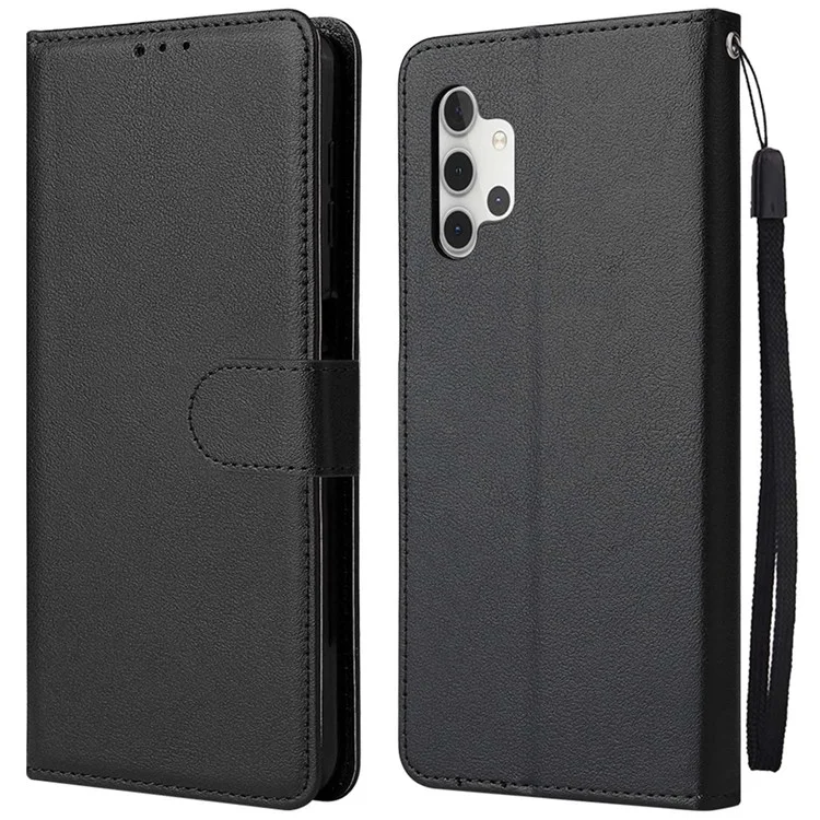 Для Samsung Galaxy A32 5G / M32 5G PU Leather Anti-scratch Protective Phone Cover Stand Wallet Flip Case - Черный