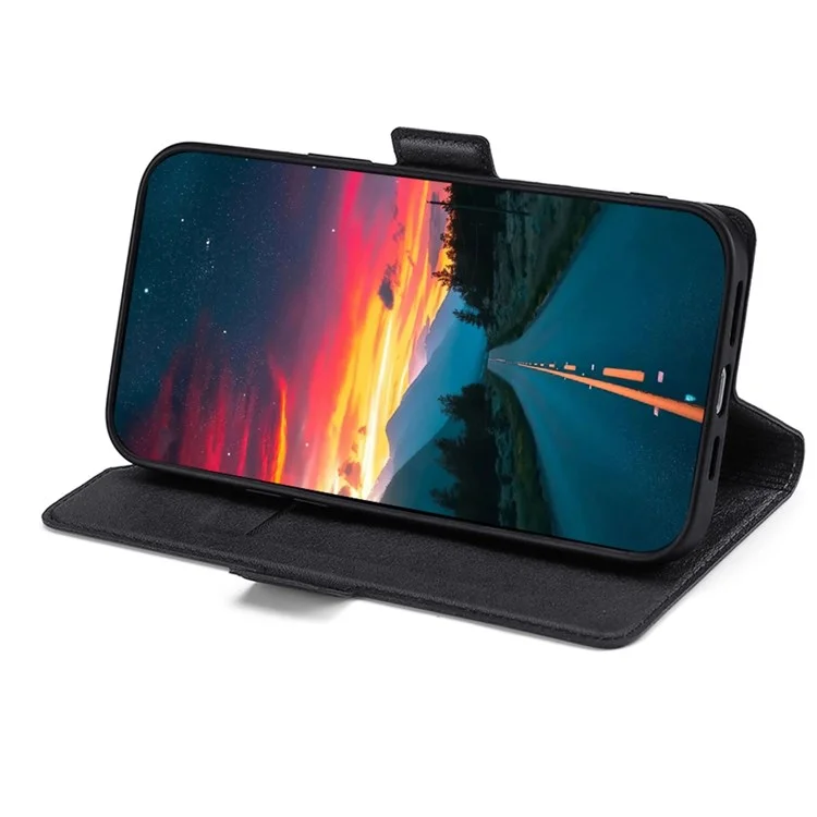 Para Samsung Galaxy M13 4G PU Leather Card Slot Phone Case Double Magnetic Clasp Foldable Stand Cover - Preto