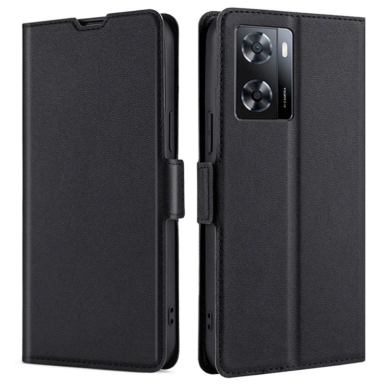 For Oppo A57 4G / A57s 4G PU Leather Stand Case Side Magnetic Clasp Protective Phone Cover with Card Holder - Black