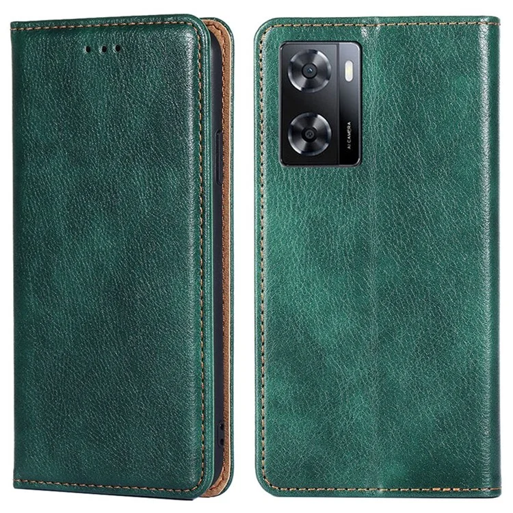 Custodia in pelle magnetica per auto per Oppo A57 4G / A57s 4G, portafoglio pieghevole con supporto, guscio protettivo tutto intorno - Verde