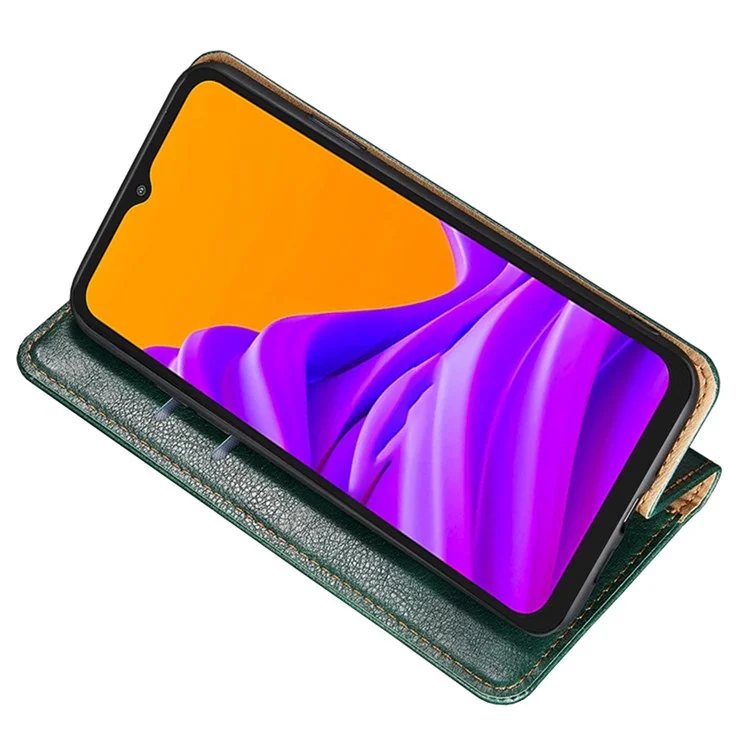 Custodia in pelle magnetica per auto per Oppo A57 4G / A57s 4G, portafoglio pieghevole con supporto, guscio protettivo tutto intorno - Verde
