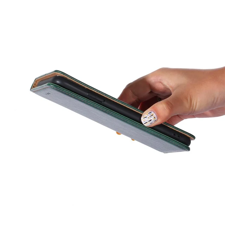 Custodia in pelle magnetica per auto per Oppo A57 4G / A57s 4G, portafoglio pieghevole con supporto, guscio protettivo tutto intorno - Verde
