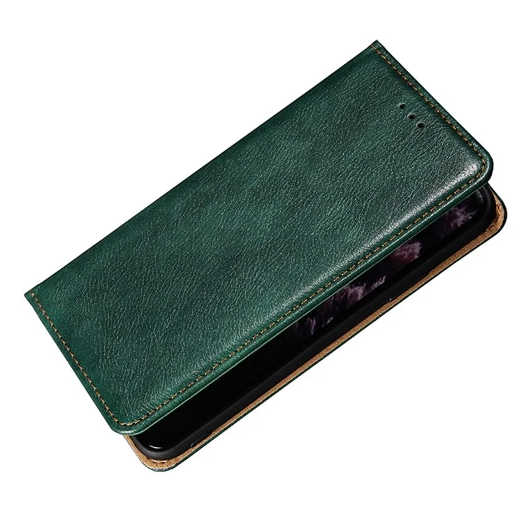Custodia in pelle magnetica per auto per Oppo A57 4G / A57s 4G, portafoglio pieghevole con supporto, guscio protettivo tutto intorno - Verde