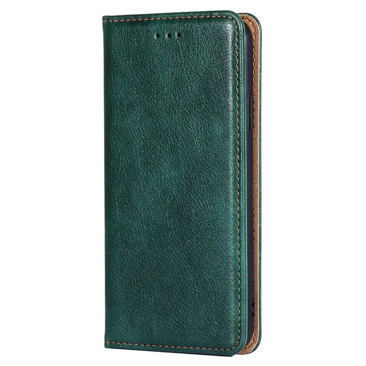 Custodia in pelle magnetica per auto per Oppo A57 4G / A57s 4G, portafoglio pieghevole con supporto, guscio protettivo tutto intorno - Verde