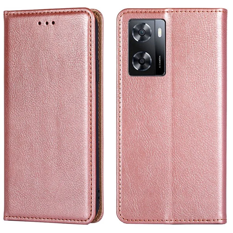 Étui de téléphone en cuir magnétique pour Oppo A57 4G / A57s 4G, support pliable portefeuille de protection tout-en-un - Or rose