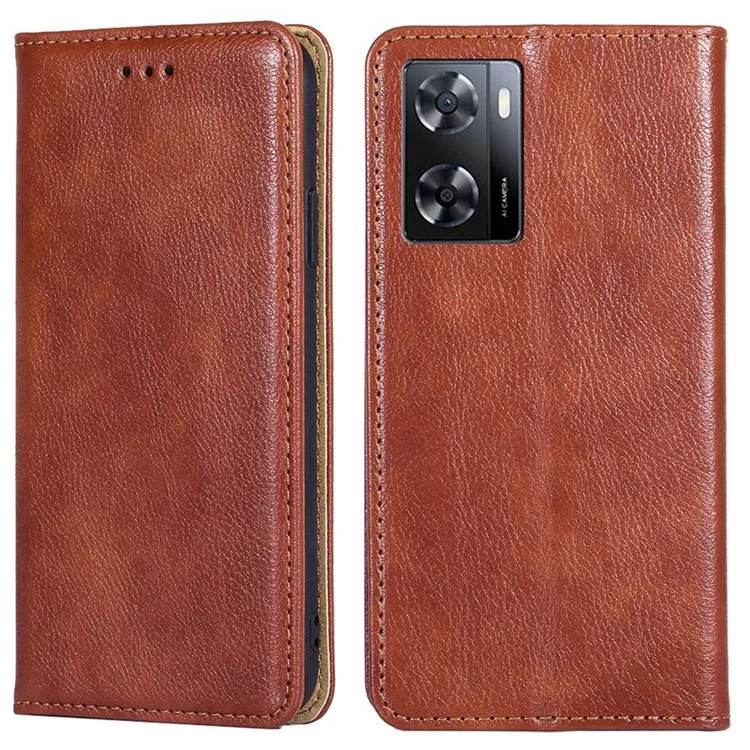 Caixa de Telefone de Couro de Fechamento Automático Magnético Para Oppo A57 4G, Carteira de Suporte Dobrável, Casca Protetora Geral - Castanho