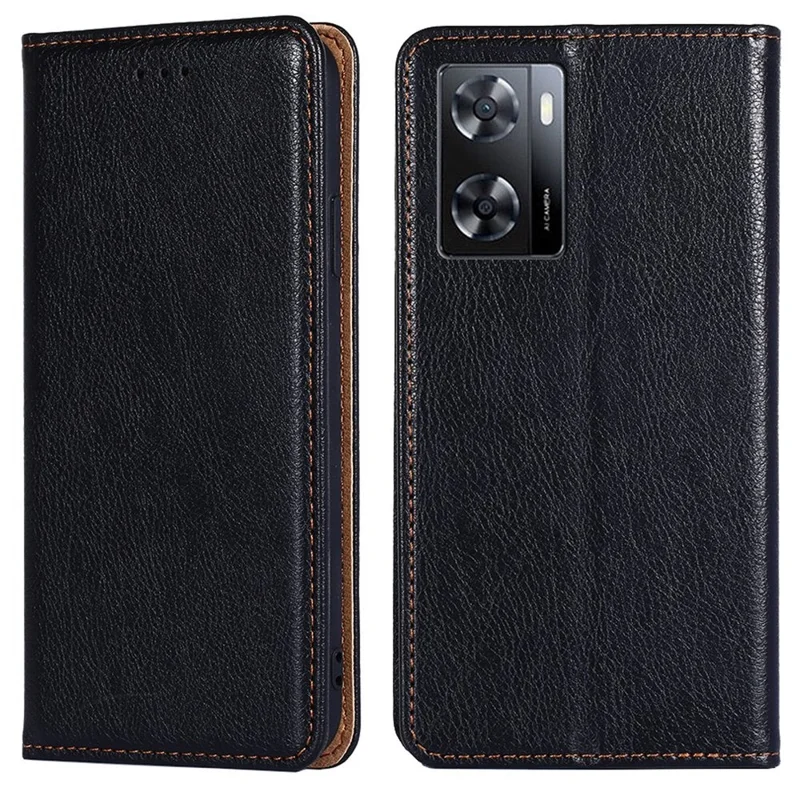 Magnetic Auto Closure Leather Phone Case for Oppo A57 4G / A57s 4G, Foldable Stand Wallet All-round Protective Shell - Black