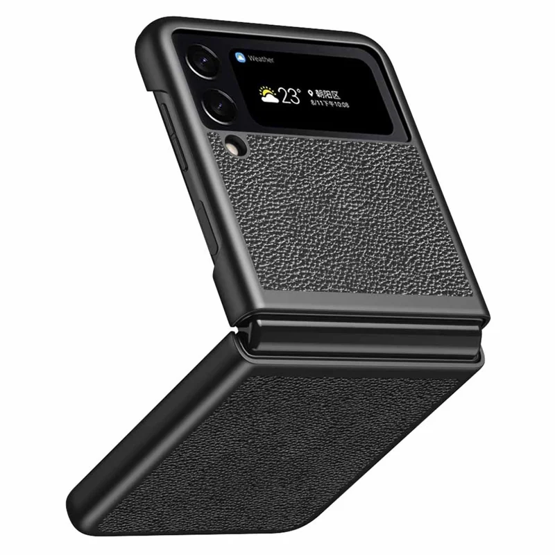 For Samsung Galaxy Z Flip4 5G Anti-Drop Phone Case Litchi Texture PU Leather Coated PC Protective Back Cover - Black