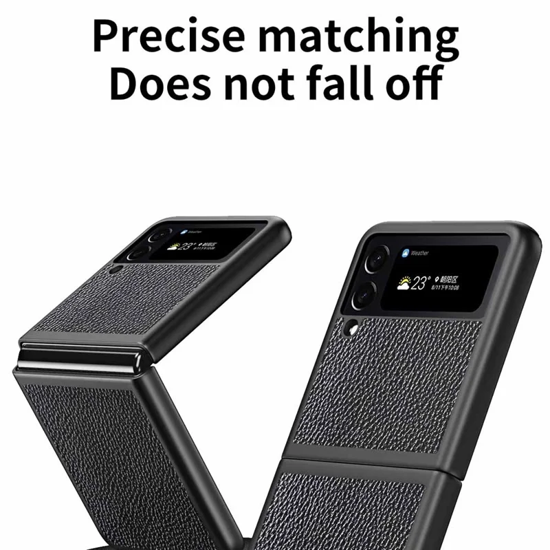 For Samsung Galaxy Z Flip4 5G Anti-Drop Phone Case Litchi Texture PU Leather Coated PC Protective Back Cover - Black