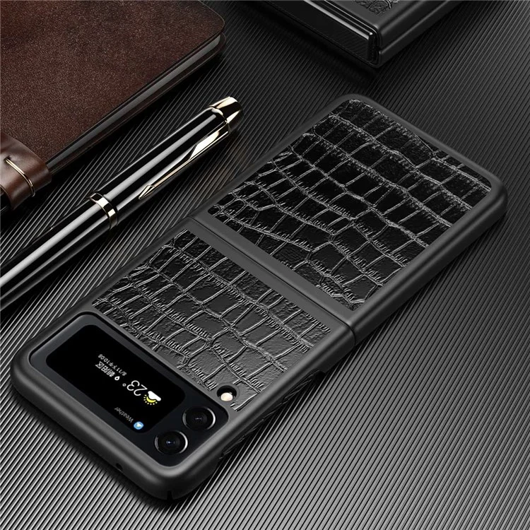 Para Samsung Galaxy Z Flip4 5G Case de Teléfono Antideslizante Texturo Crocodile PU Cubierta Trasera de Cuero Recubierta de Cuero - Negro