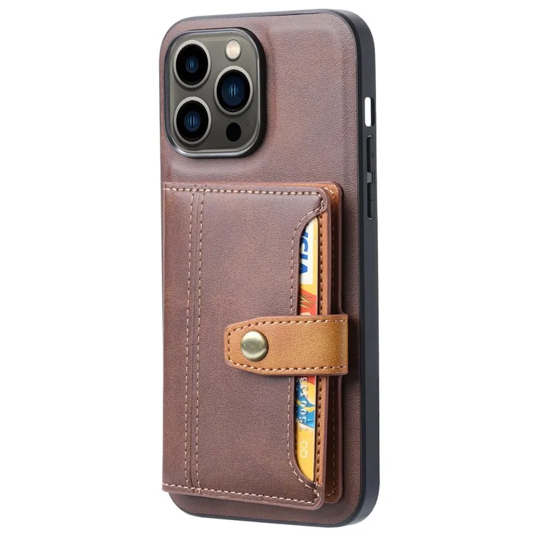 Para Iphone 14 Pro Máximo de 6,7 Polegadas de Couro PU Revestido de Tpu Kickstand Slots de Slots de Capa de Galho Magnético Tampa à Prova de Choque - Castanho