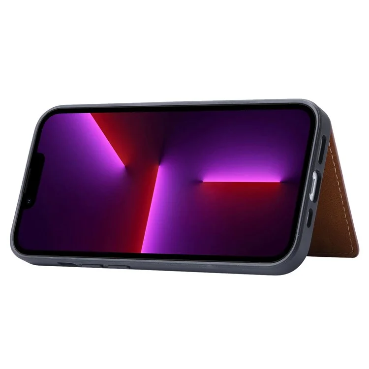 Para Iphone 14 Pro Máximo de 6,7 Polegadas de Couro PU Revestido de Tpu Kickstand Slots de Slots de Capa de Galho Magnético Tampa à Prova de Choque - Castanho